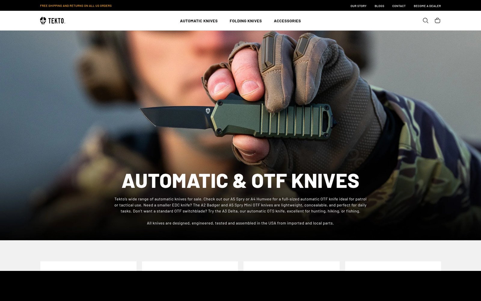 Screenshot of the TektoKnives.com website after redesign