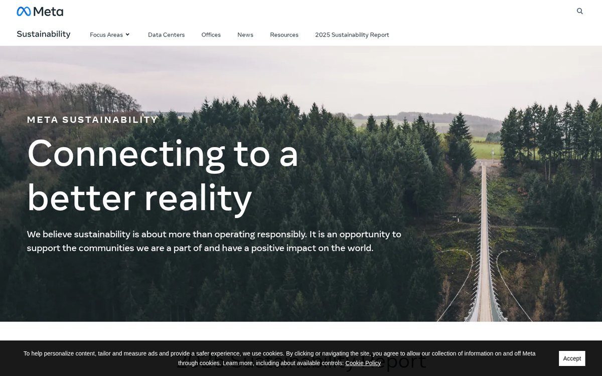 Screenshot of the sustainability.fb.com website after redesign